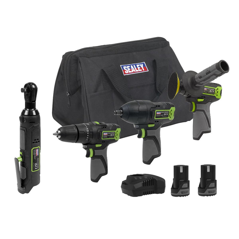 Sealey 4 x SV10.8 Series Cordless Combo Kit 10.8V - 2 Batteries & Euro Plug Sealey - Dynamic Drive