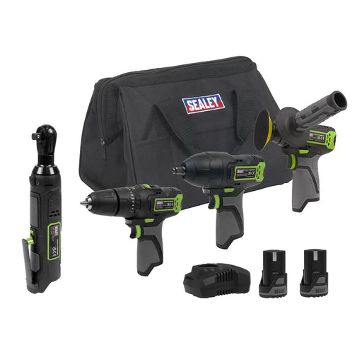 Sealey 4 x SV10.8 Series Cordless Combo Kit 10.8V - 2 Batteries & Euro Plug Sealey - Dynamic Drive