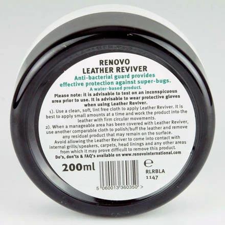 Renovo Black Leather Reviver Cleans & Re-Colours Protects Car Seats 200ml Renovo  - Dynamic Drive