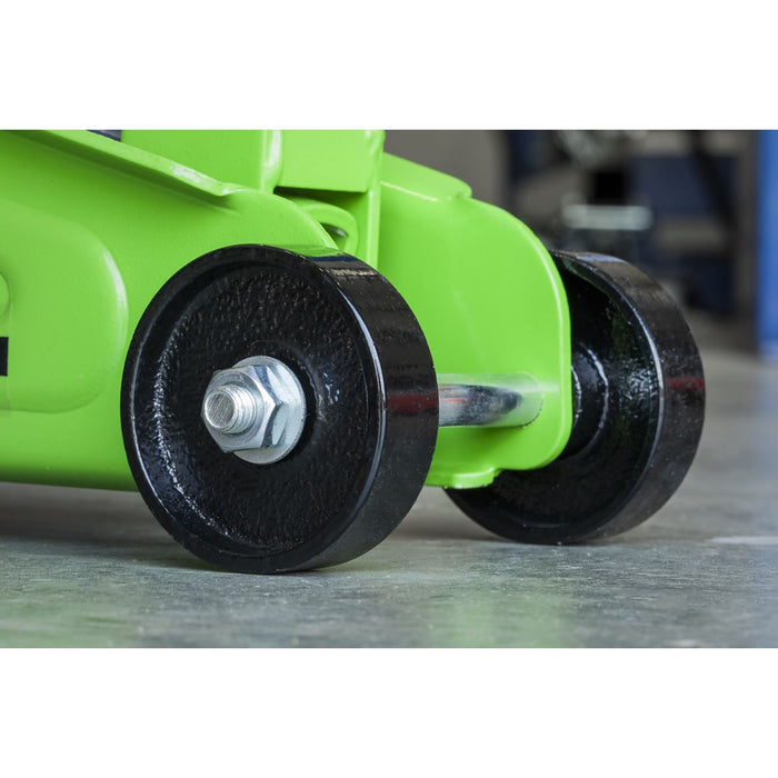 Sealey Short Chassis Trolley Jack with Storage Case 2 Tonne - Green 1050CXDHV Sealey - Dynamic Drive
