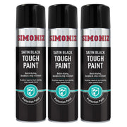 3 x Simoniz Large Tough Satin Black Aerosol Car Auto Spray Paint 500ml SIMVHT51D SIMONIZ  - Dynamic Drive