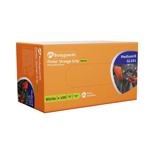 10x Bodyguard Finite Orange Grip Textured Grip Pattern Nitrile Gloves Large Box 90 Bodyguard - Dynamic Drive