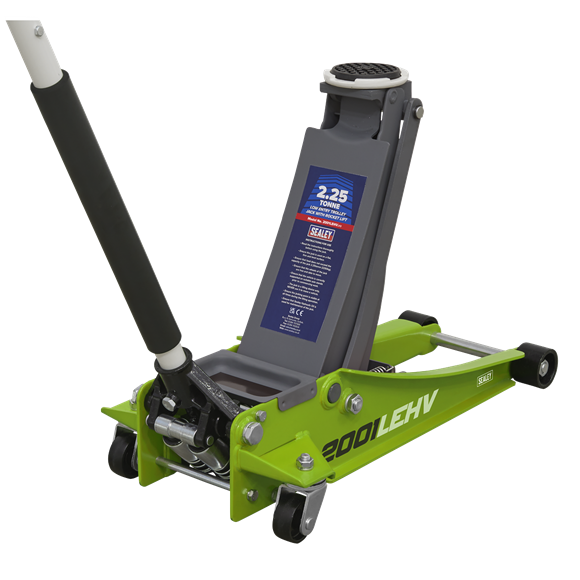Sealey Trolley Jack 2.25 Tonne Low Profile Rocket Lift Hi-Vis Green 2001LEHV Sealey - Dynamic Drive