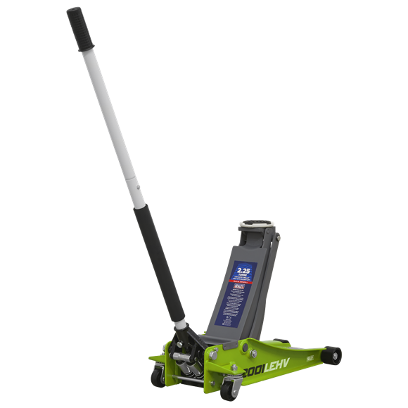 Sealey Trolley Jack 2.25 Tonne Low Profile Rocket Lift Hi-Vis Green 2001LEHV Sealey - Dynamic Drive