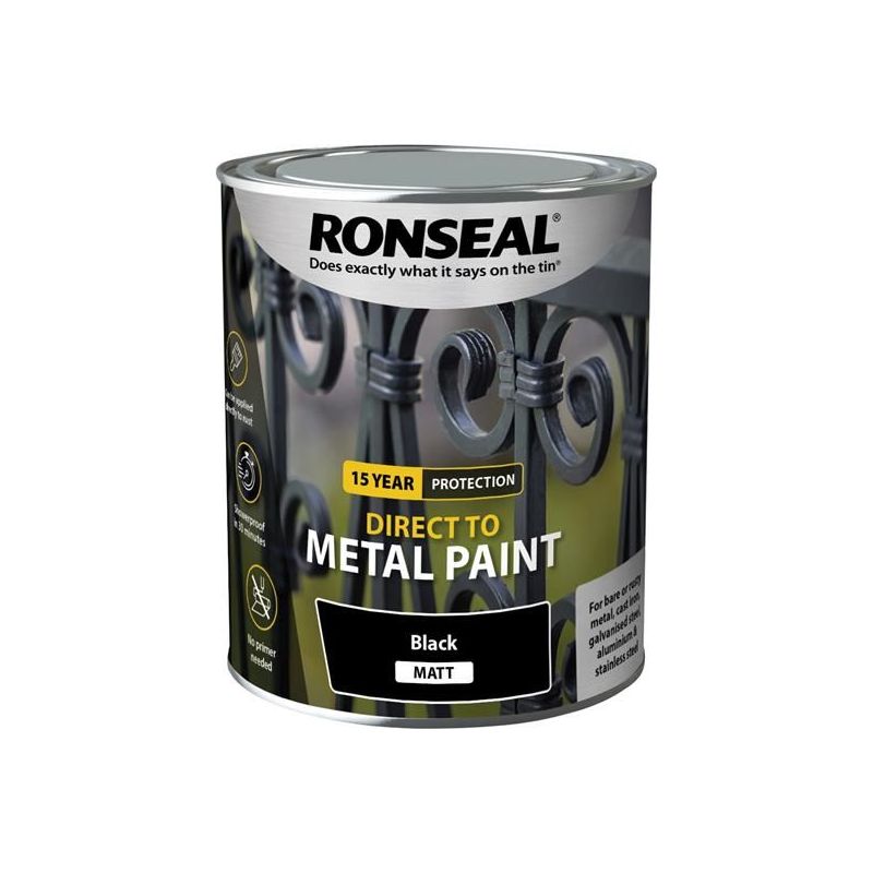 Ronseal Direct to Metal Paint Black Matt 750ml Ronseal - Dynamic Drive