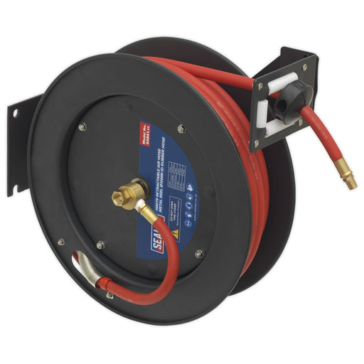 Sealey Retractable Air Hose Metal Reel 15m 10mm ID Rubber Hose SA841 Sealey  - Dynamic Drive