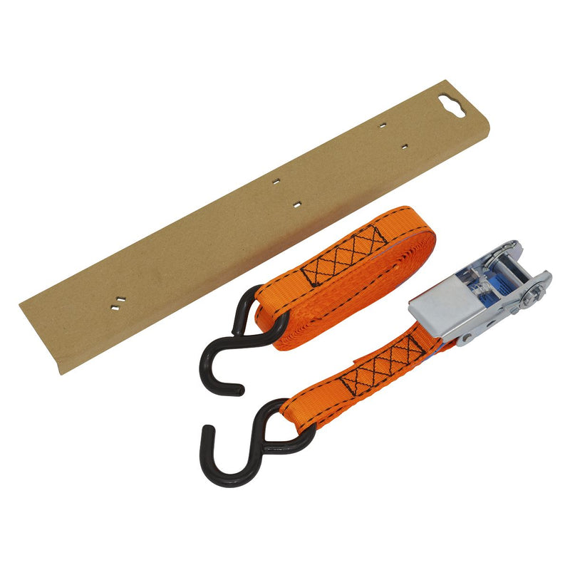 Sealey Ratchet Tie Down 25mm x 5m Polyester Webbing S-Hook With Corner Protector Sealey - Dynamic Drive