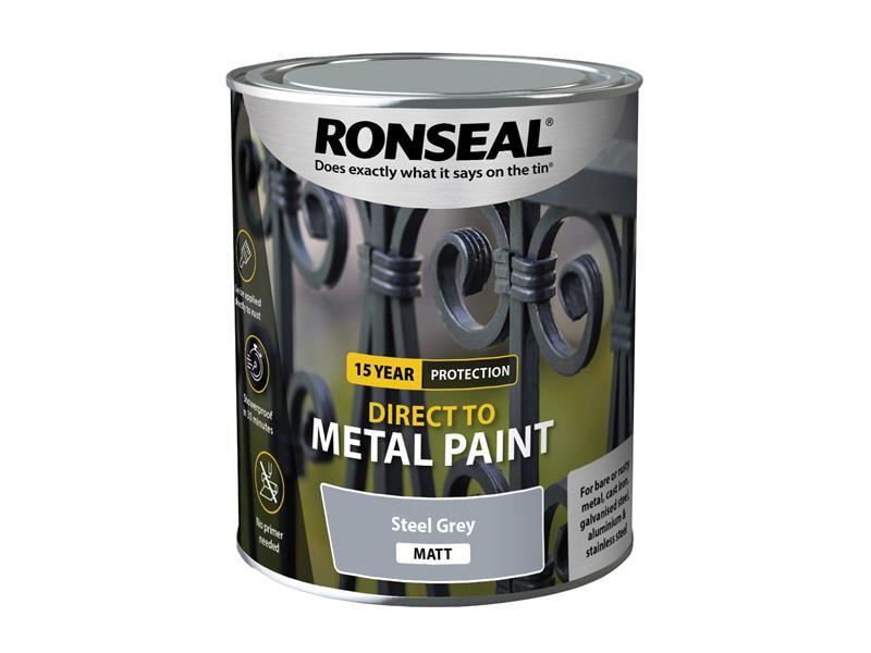 Ronseal Direct to Metal Paint Steel Grey Matt 750ml Ronseal - Dynamic Drive