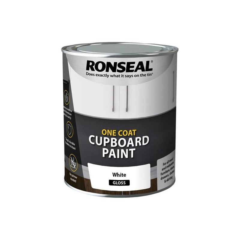 Ronseal One Coat Cupboard Paint White Gloss 750ml Ronseal - Dynamic Drive