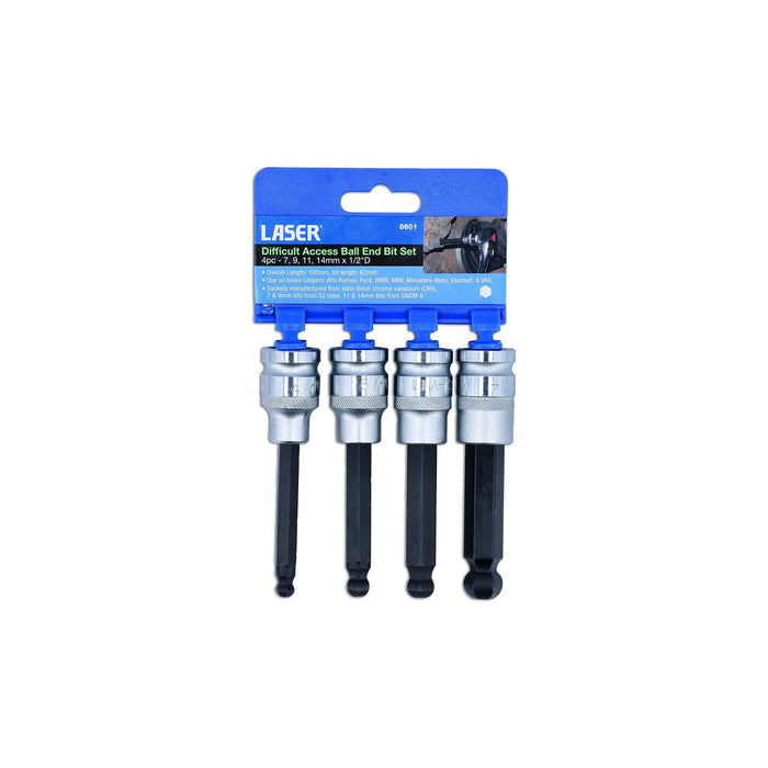Laser Difficult Access Ball End Bit Set 4pc 8601 Laser - Dynamic Drive