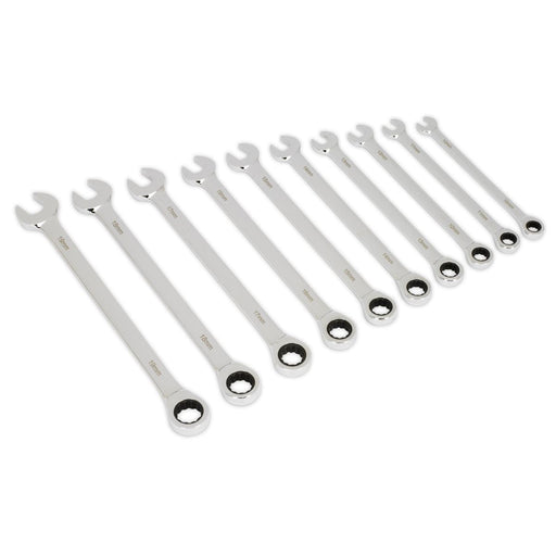 Sealey Combination Ratchet Spanner Set 10Pc Extra-Long Me Sealey - Dynamic Drive