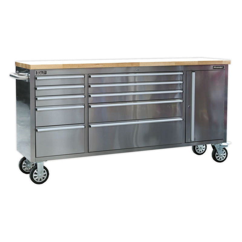 Sealey Mobile Stainless Steel Tool Cabinet 10 Drawer & Cupboard AP7210SS Sealey - Dynamic Drive