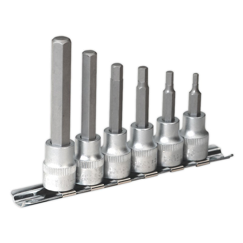 Sealey Hex Socket Bit Set with Rail 6pc 3/8"Sq Drive Metric AK6209 Sealey - Dynamic Drive