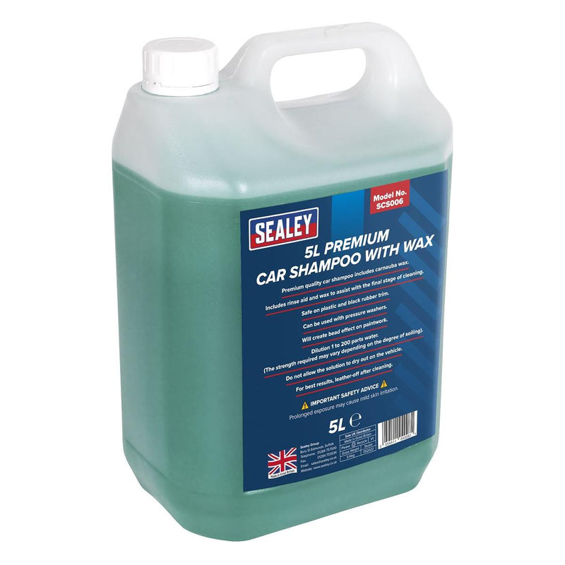 Sealey Car Shampoo Premium with Wax 5L SCS006 Sealey - Dynamic Drive
