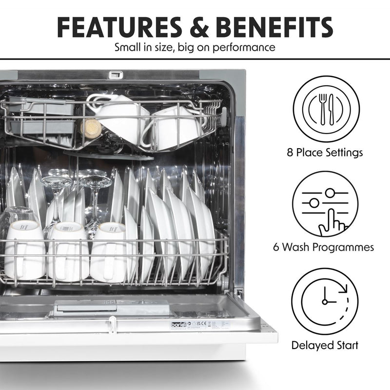 Baridi Tabletop Dishwasher 8 Place Settings 8L Capacity - White DH86 Baridi - Dynamic Drive