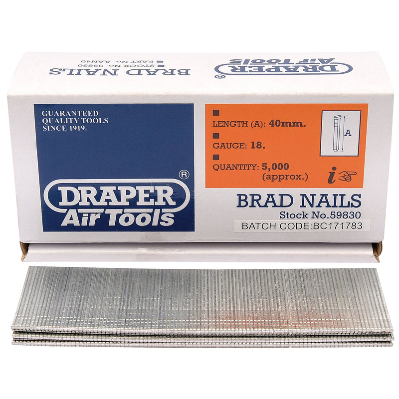 Draper Brad Nails, 40mm (Pack of 5000) 59830 Draper - Dynamic Drive
