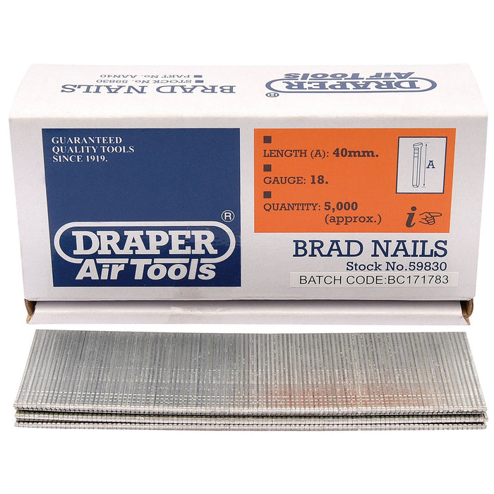 Draper Brad Nails, 40mm (Pack of 5000) 59830 Draper - Dynamic Drive