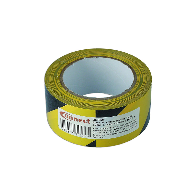 Connect Black & Yellow Barrier Tape 50mm x 33m Adhesive 1pc 35366 Tool Connection - Dynamic Drive