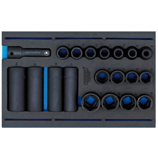 Draper Impact Socket Set in 1/4 Drawer EVA Insert Tray, 1/2" Sq. Dr. (20 Piece) Draper - Dynamic Drive