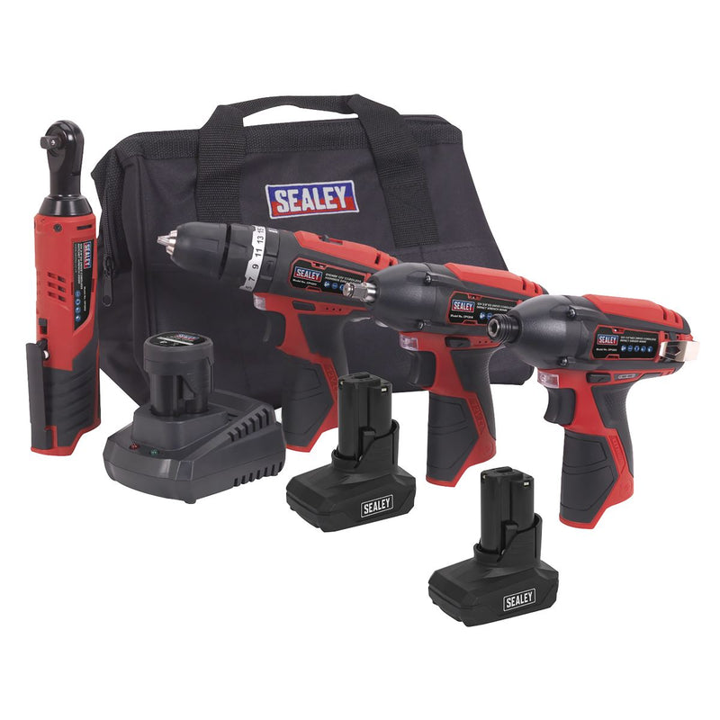 Sealey SV12 Series 4 x 12V Cordless Power Tool Combo Kit CP1200COMBOB Sealey - Dynamic Drive