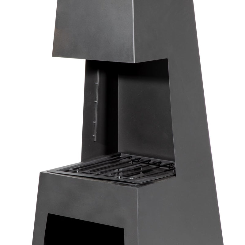 Dellonda Outdoor Chiminea Fireplace Fire Pit Heater Firewood Storage Black Steel Dellonda  - Dynamic Drive