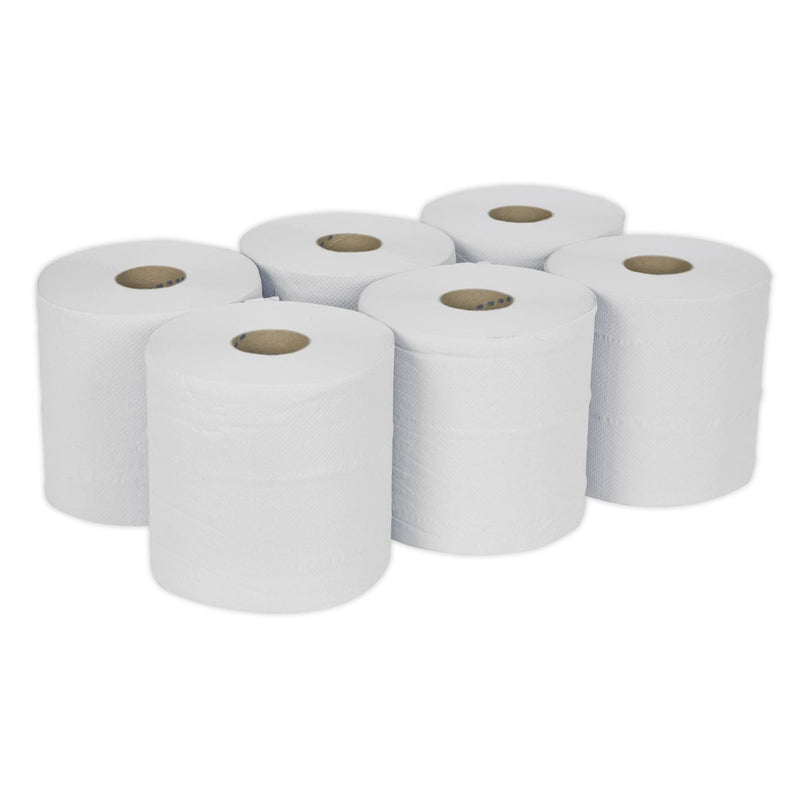 Sealey Paper Roll White 2-Ply Embossed 150m Pack of 6 WHT150 Sealey - Dynamic Drive