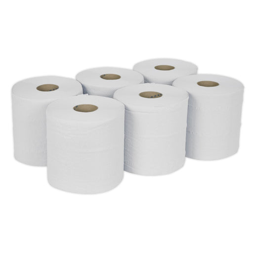 Sealey Paper Roll White 2-Ply Embossed 150m Pack of 6 WHT150 Sealey - Dynamic Drive