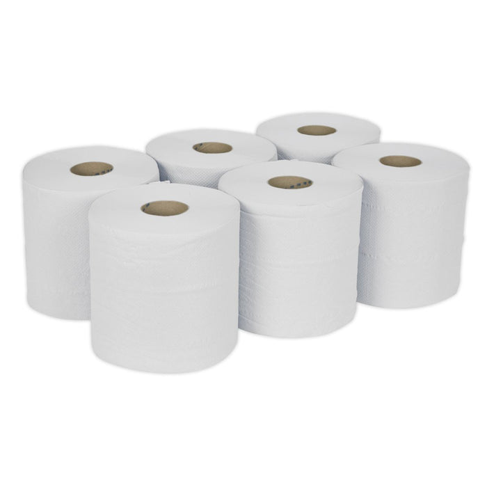 Sealey Paper Roll White 2-Ply Embossed 150m Pack of 6 WHT150 Sealey - Dynamic Drive