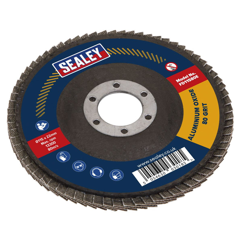 Sealey Flap Disc Aluminium Oxide115mm22mm Bore 80Grit FD11580E Sealey - Dynamic Drive