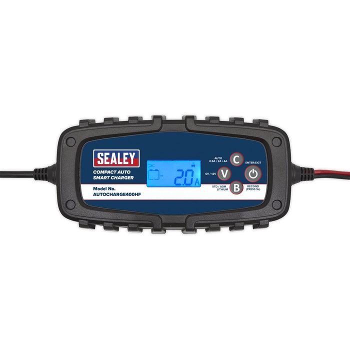 Sealey Compact Auto Smart Charger 4A 6/12V AUTOCHARGE400HF Sealey  - Dynamic Drive