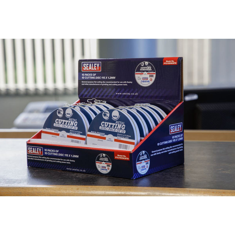 Sealey Cutting Disc 115 x 1.2mm Countertop Display Box 10 Packs of 10 Sealey - Dynamic Drive