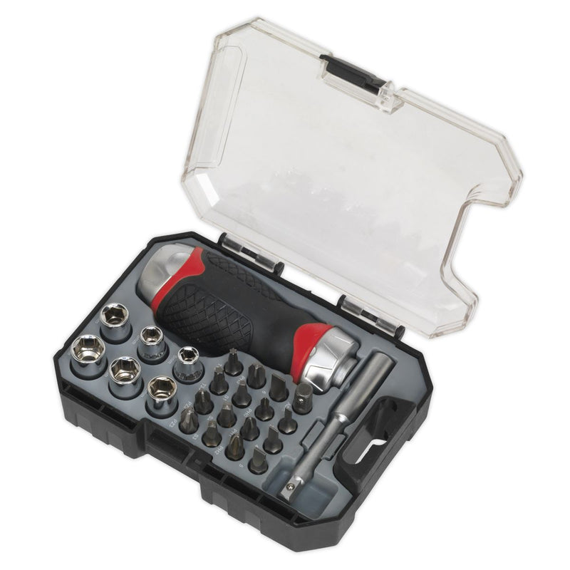 Sealey AK64906 24pc Stubby Fine Tooth Ratchet Screwdriver & Accessory Sealey  - Dynamic Drive