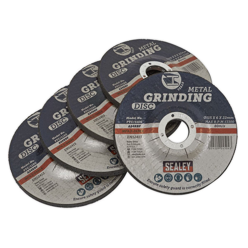 Sealey Grinding Disc115 x 6mm22mm Bore Pack of 5 PTC/115G5 Sealey - Dynamic Drive