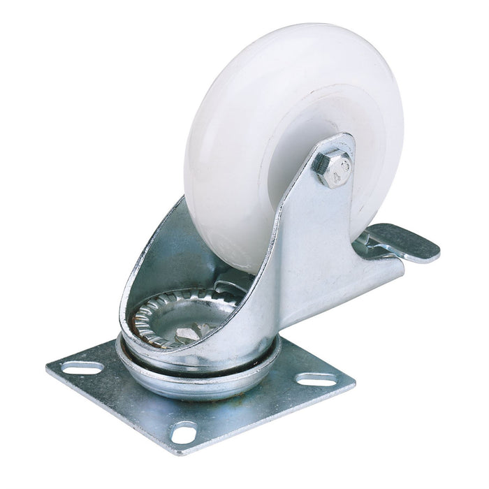 Draper Swivel Plate Fixing Nylon Wheel with Brake, 75mm Diameter, S.W.L. 70kg Draper - Dynamic Drive