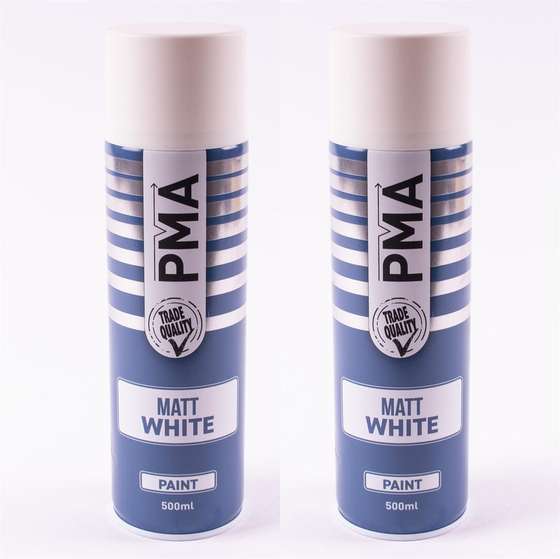 2 x PMA Aerosol Spray Paint Matt White Acrylic High Coverage 500ml PMA - Dynamic Drive