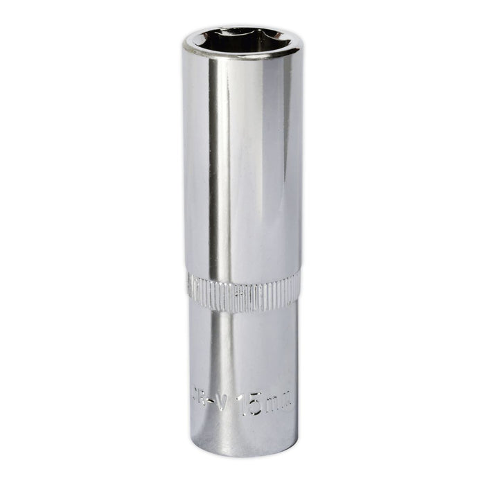 Sealey WallDrive Socket 15mm Deep 1/2"Sq Drive Fully Polished SP1215D Sealey - Dynamic Drive