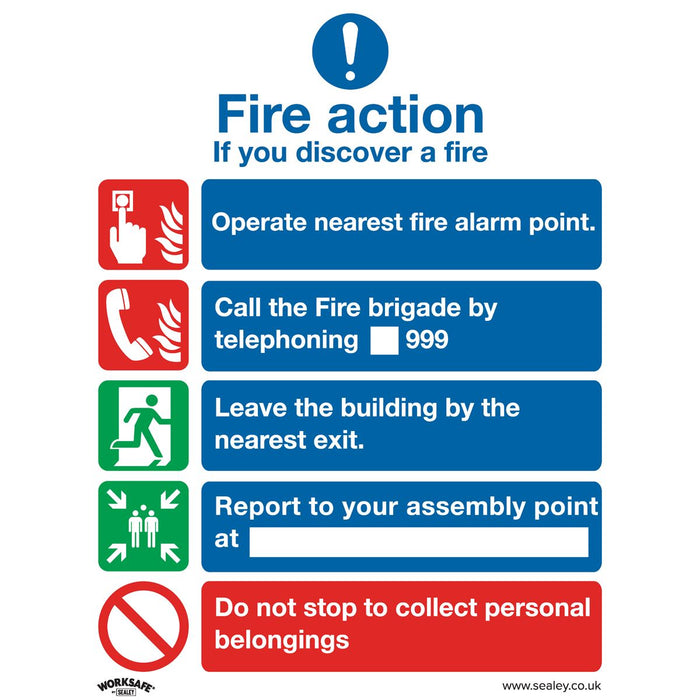 Sealey Safe Conditions Safety Sign Fire Action Without Lift Rigid Plastic Pack o Sealey - Dynamic Drive
