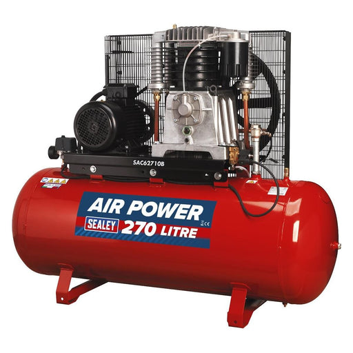 Sealey Air Compressor 270L Belt Drive 10hp 3ph 2-Stage with Cast Cylinders Sealey - Dynamic Drive