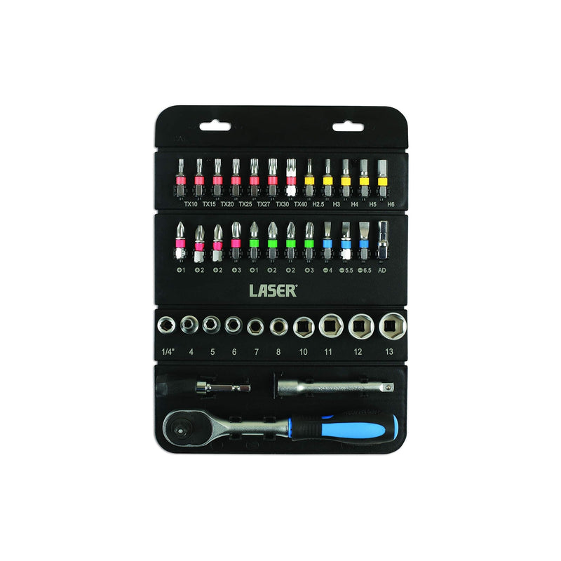 Laser Socket & Bit Set 1/4"D 37pc 7310 Laser - Dynamic Drive