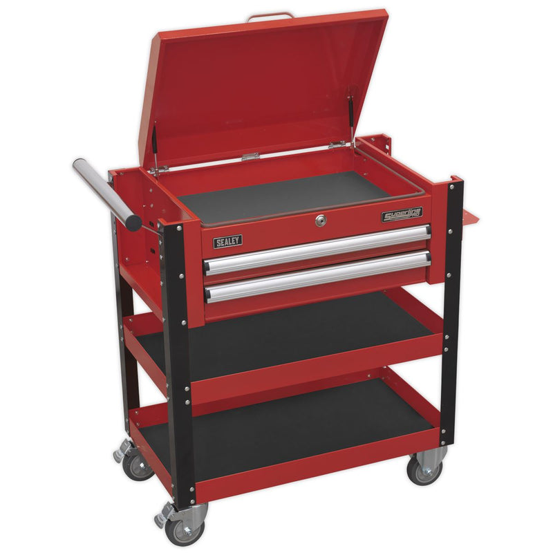 Sealey Heavy-Duty Mobile Tool & Parts Trolley 2 Drawers & Lockable Top Red Sealey - Dynamic Drive