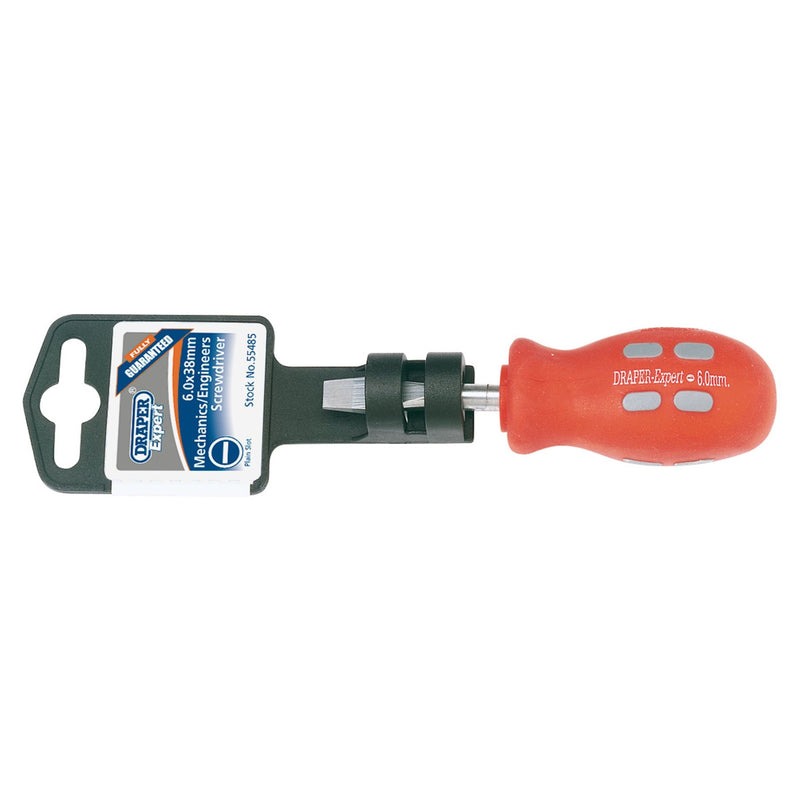 Draper Plain Slot Flared Tip Mechanic's Screwdriver, 6 x 38mm 55485 Draper - Dynamic Drive