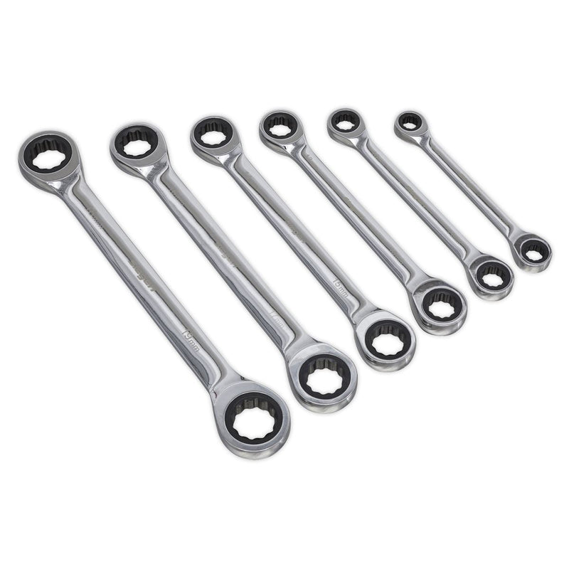 Sealey Double End Ratchet Ring Spanner Set 6pc Metric S0636 Siegen by Sealey - Dynamic Drive