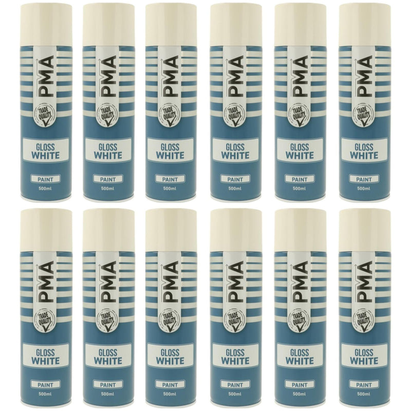 12x PMA Professional Gloss White 500ml Spray Paint High Coverage PMA - Dynamic Drive