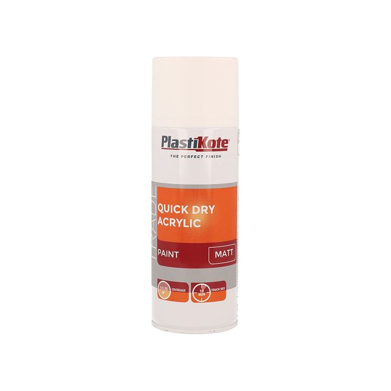 Plastikote Trade Quick Dry Acrylic Spray Paint Matt White 400ml PlastiKote - Dynamic Drive