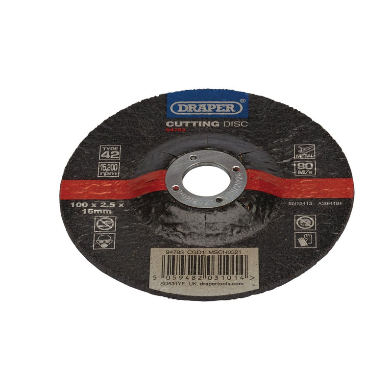 Draper DPC Metal Cutting Disc, 100 x 2.5 x 16mm 94783 Draper - Dynamic Drive