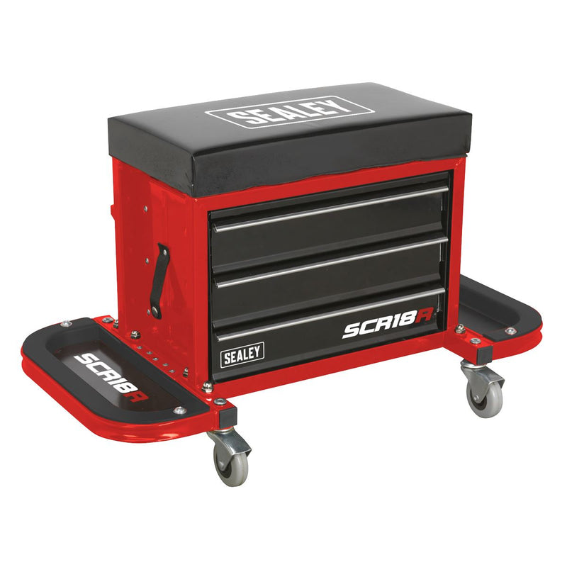Sealey Mechanic's Utility Seat & Toolbox Red SCR18R Sealey - Dynamic Drive