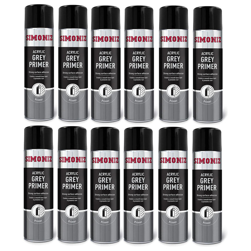 12 x Simoniz Large Grey Primer Acrylic Aerosol Auto Car Spray Paint 500ml SIMONIZ  - Dynamic Drive