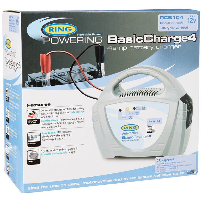 Ring Automotive RCB104 Ring , 4A Battery Charger, 12V Lead Acid, Vehicles up to Ring Automotive - Dynamic Drive