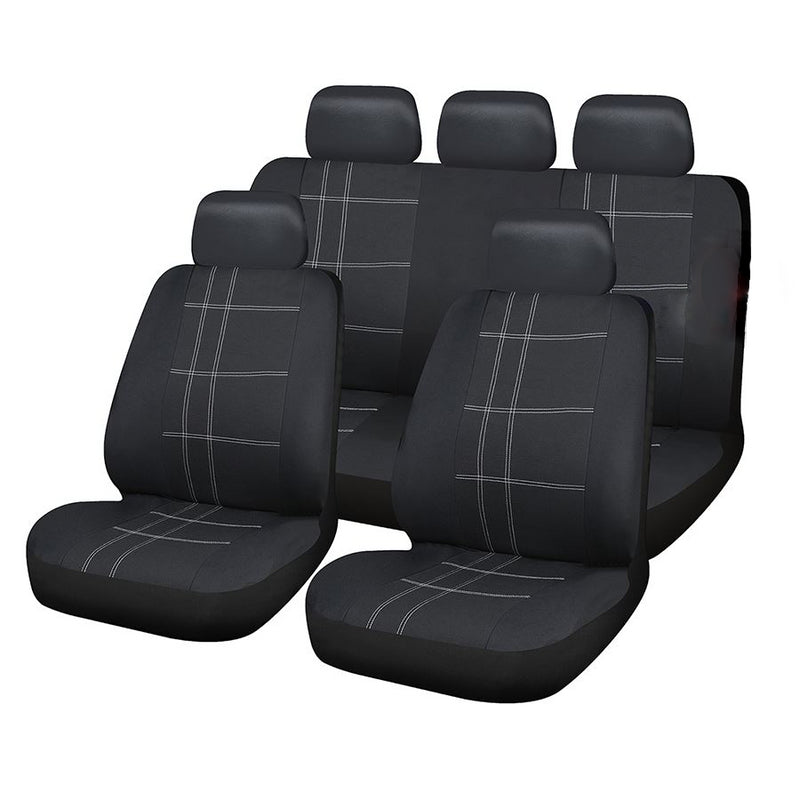 Sakura Seat Covers Checks Full Set includes Head Rest, Black/ White Sakura  - Dynamic Drive