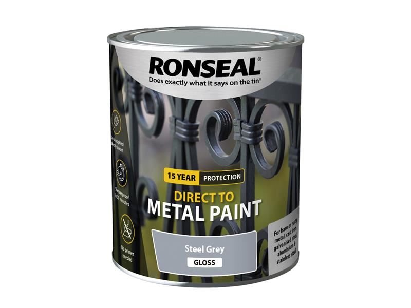 Ronseal Direct to Metal Paint Steel Grey Gloss 750ml Ronseal - Dynamic Drive